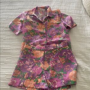 Floral Two-Piece Short Set in Purple, Peach & Green